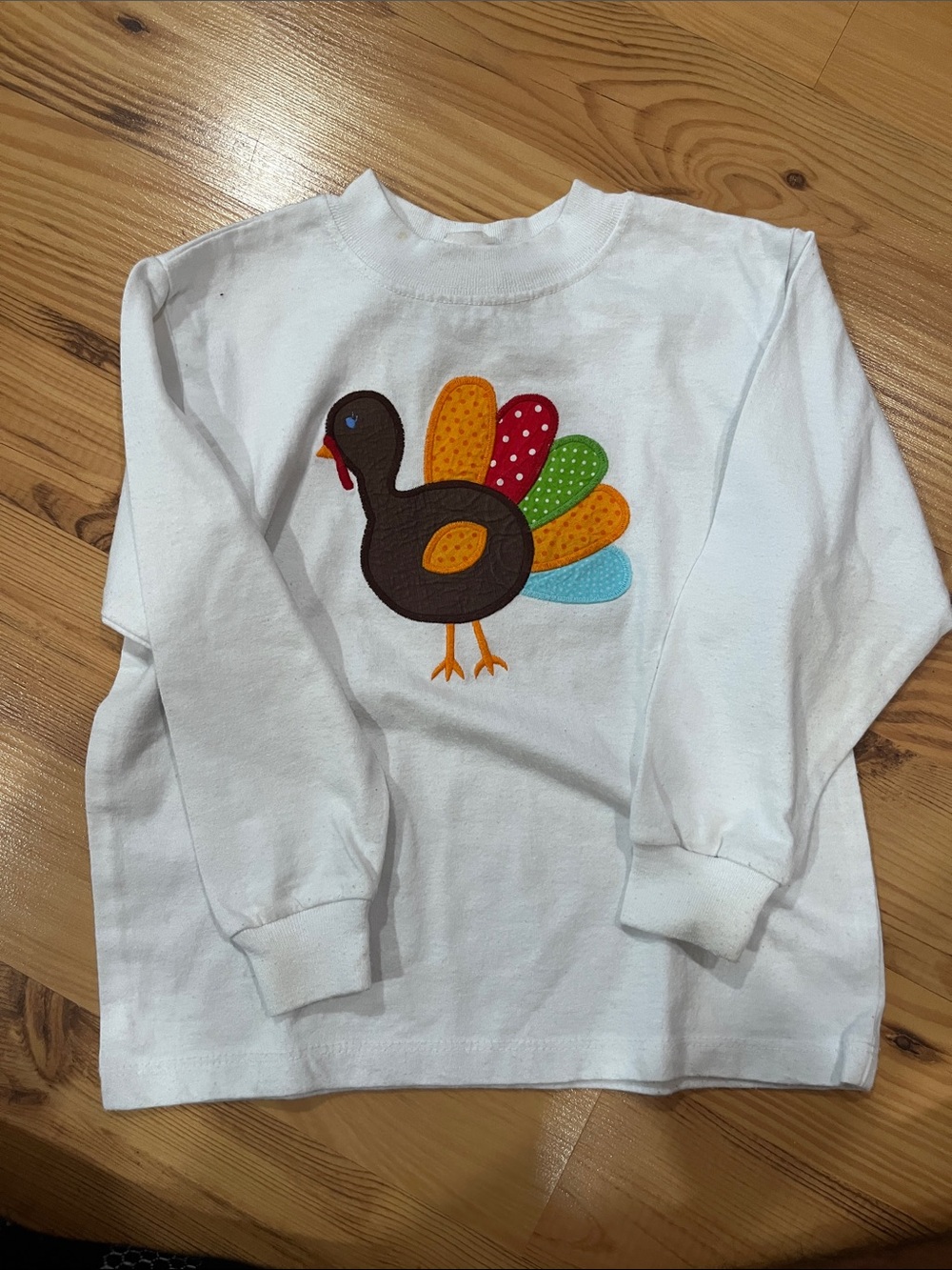 White Long-Sleeve Kids Turkey Applique Tee